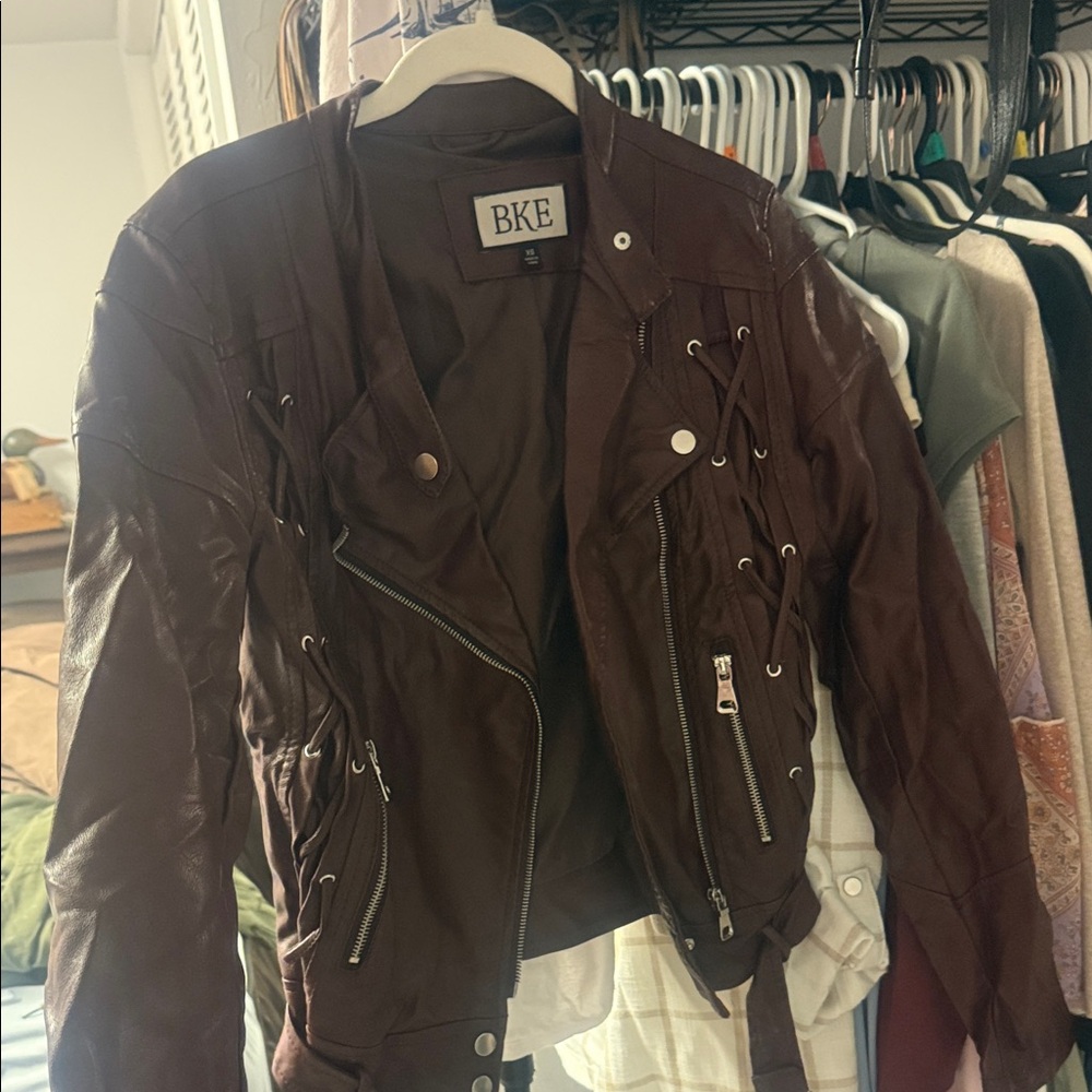 BKE Women's Rich Brown Leather Jacket